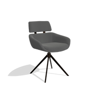 Dining Chair Cyril 6609 in Leather B502 (dark grey), espresso swivel base, angled view