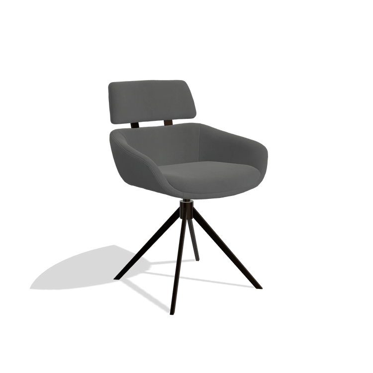 Dining Chair Cyril 6609 in Leather B502 (dark grey), espresso swivel base, angled view