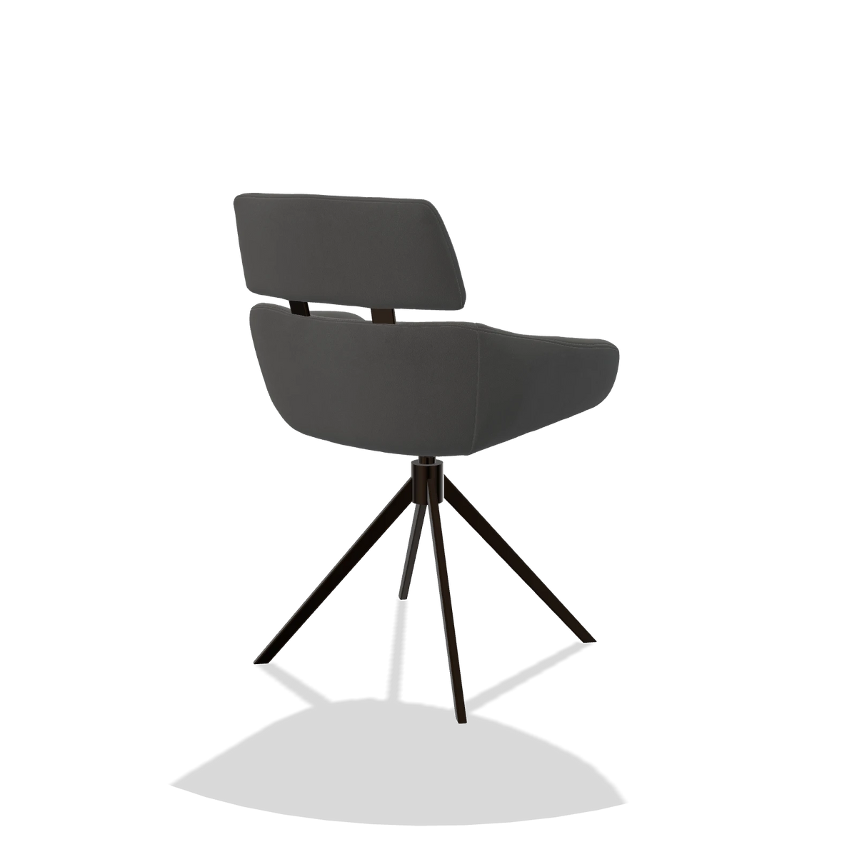 Dining Chair Cyril 6609 in Leather B502 (dark grey), espresso swivel base, back angled view