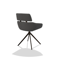 Dining Chair Cyril 6609 in Leather B502 (dark grey), espresso swivel base, back angled view
