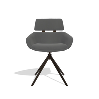 Dining Chair Cyril 6609 in Leather B502 (dark grey), espresso swivel base, front view