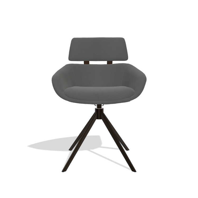 Dining Chair Cyril 6609 in Leather B502 (dark grey), espresso swivel base, front view