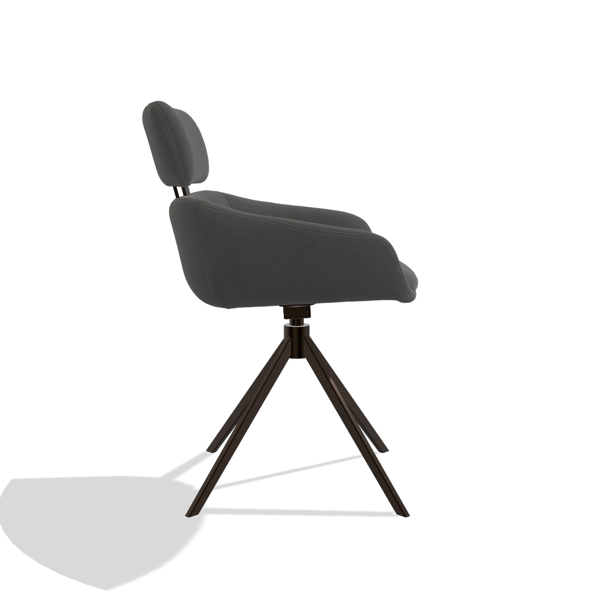 Dining Chair Cyril 6609 in Leather B502 (dark grey), espresso swivel base, side view