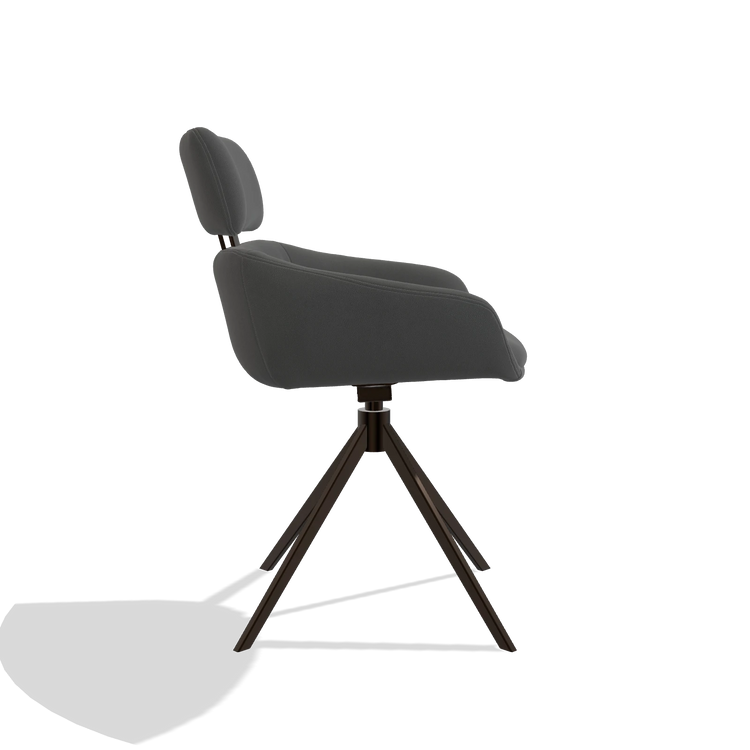 Dining Chair Cyril 6609 in Leather B502 (dark grey), espresso swivel base, side view