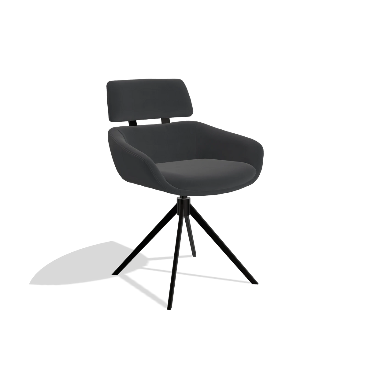 Dining Chair Cyril 6609 in Leather B900 (black), black swivel base, angled view