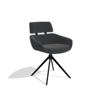Dining Chair Cyril 6609 in Leather B900 (black), black swivel base, angled view