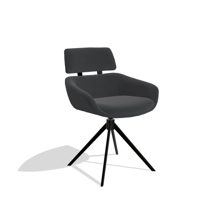 Dining Chair Cyril 6609 in Leather B900 (black), black swivel base, angled view