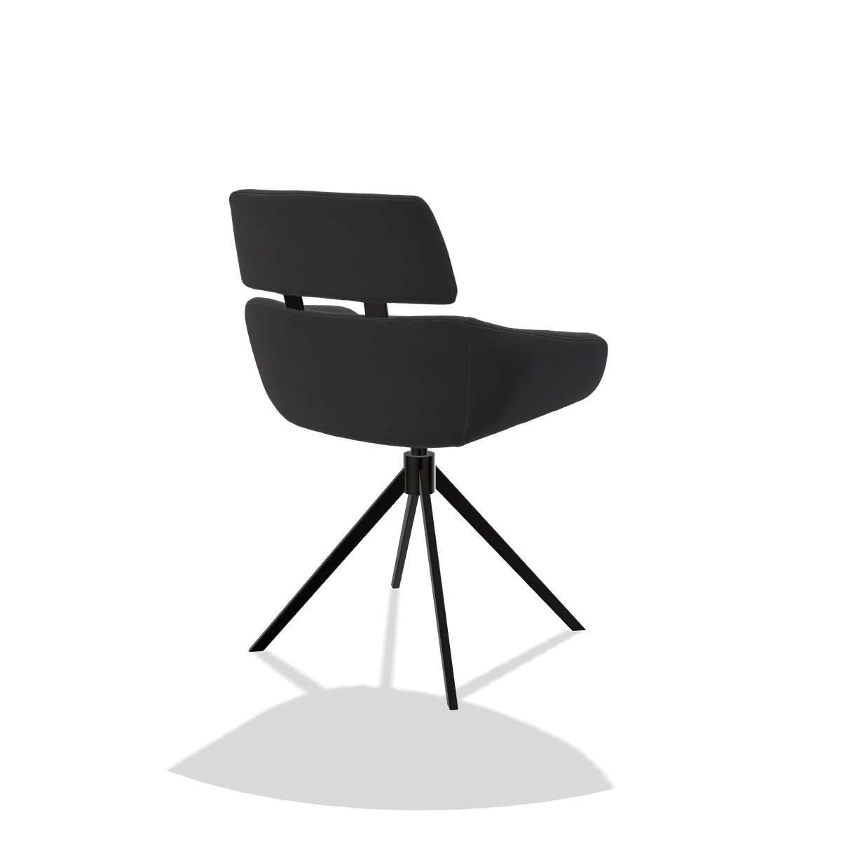 Dining Chair Cyril 6609 in Leather B900 (black), black swivel base, back angled view
