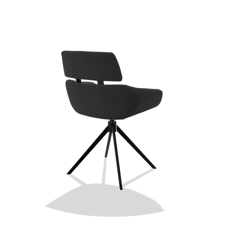 Dining Chair Cyril 6609 in Leather B900 (black), black swivel base, back angled view
