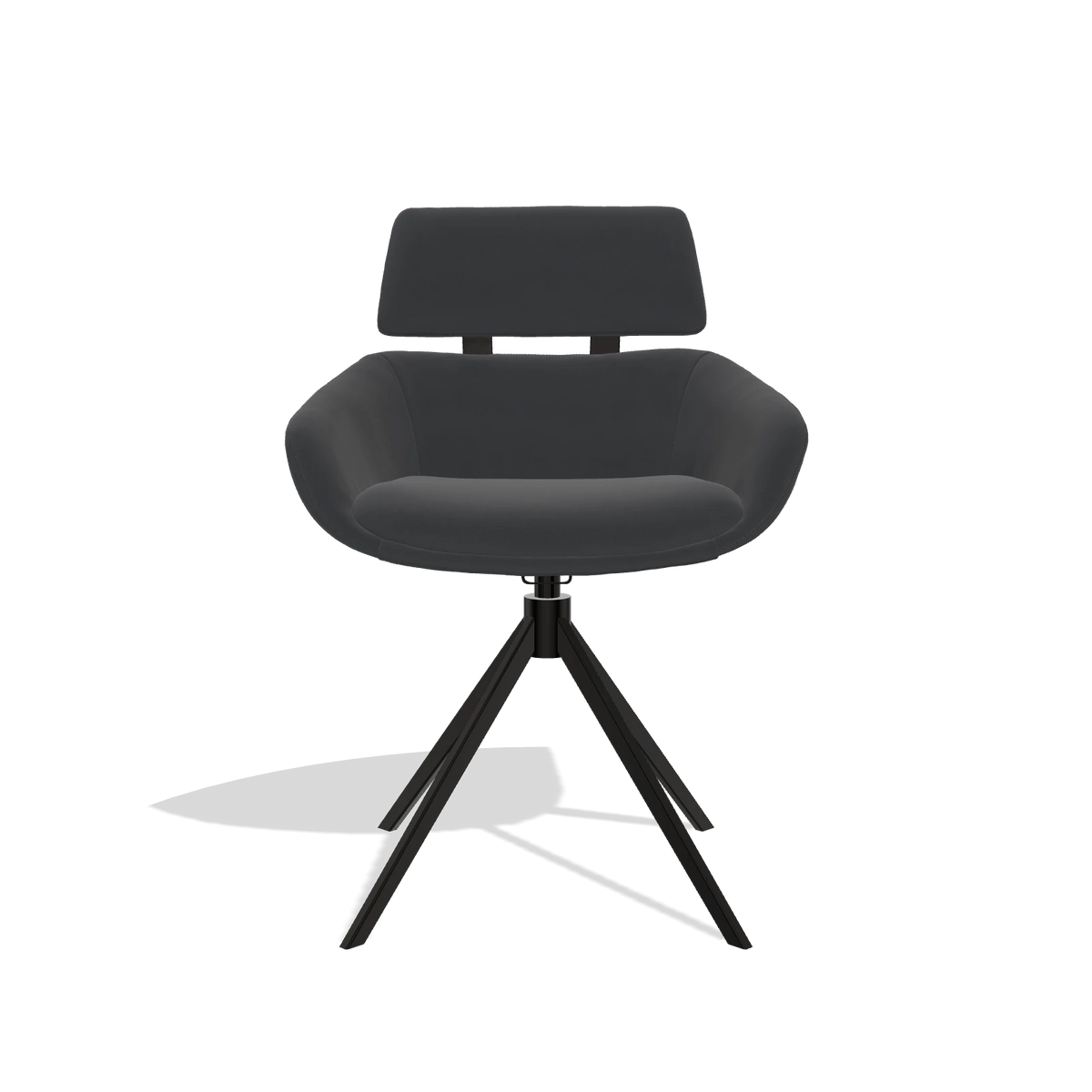 Dining Chair Cyril 6609 in Leather B900 (black), black swivel base, front view