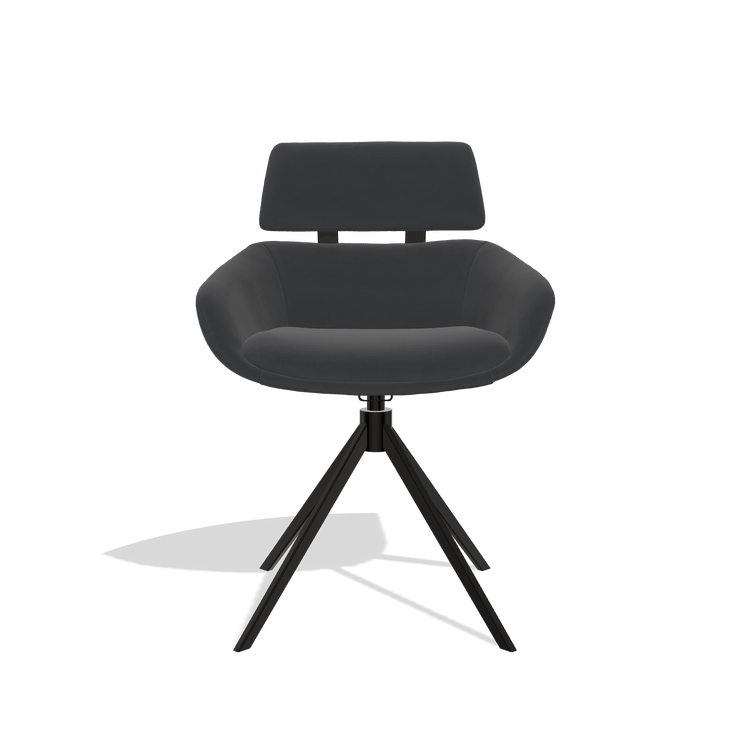 Dining Chair Cyril 6609 in Leather B900 (black), black swivel base, front view