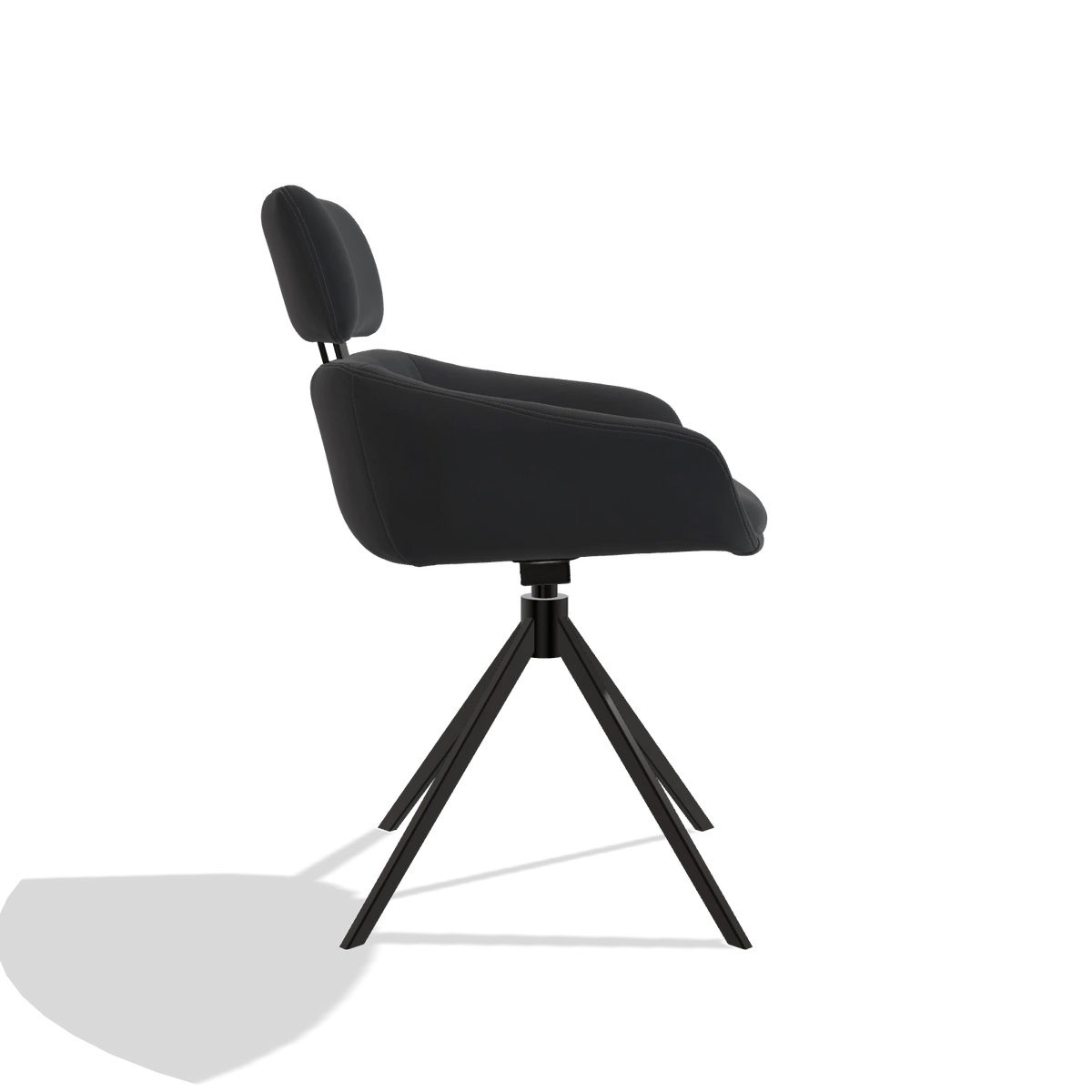 Dining Chair Cyril 6609 in Leather B900 (black), black swivel base, side view