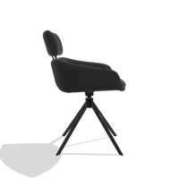 Dining Chair Cyril 6609 in Leather B900 (black), black swivel base, side view