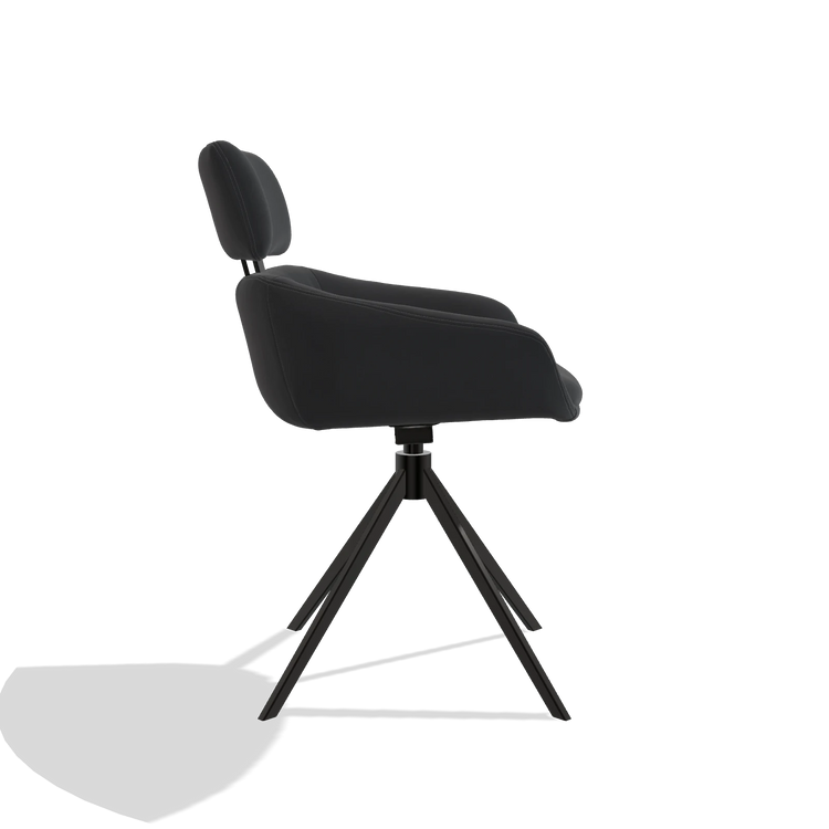 Dining Chair Cyril 6609 in Leather B900 (black), black swivel base, side view