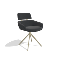 Dining Chair Cyril 6609 in Leather B900 (black), champagne swivel base, angled view