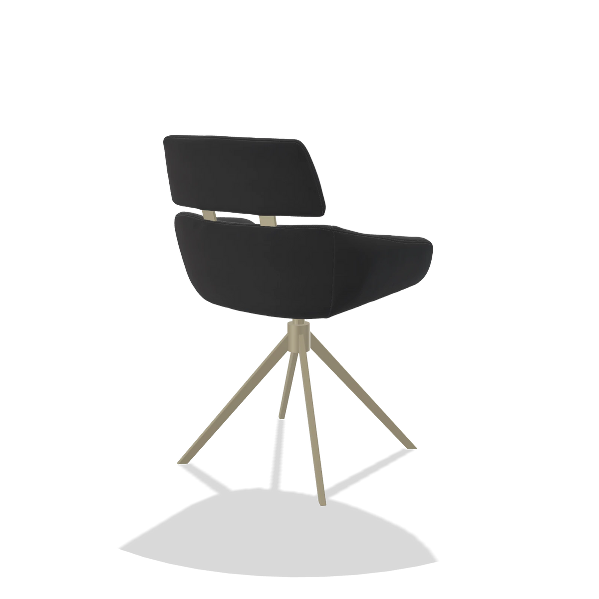 Dining Chair Cyril 6609 in Leather B900 (black), champagne swivel base, back angled view