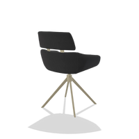 Dining Chair Cyril 6609 in Leather B900 (black), champagne swivel base, back angled view