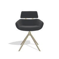Dining Chair Cyril 6609 in Leather B900 (black), champagne swivel base, front view