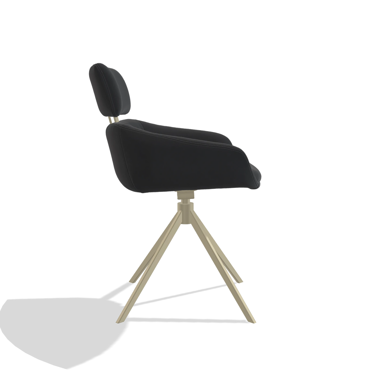 Dining Chair Cyril 6609 in Leather B900 (black), champagne swivel base, side view