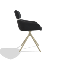Dining Chair Cyril 6609 in Leather B900 (black), champagne swivel base, side view