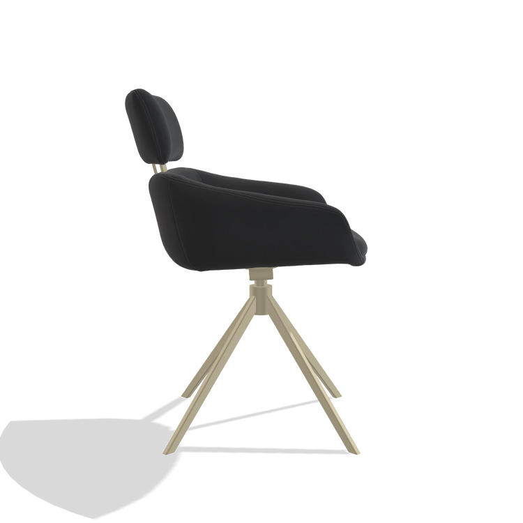 Dining Chair Cyril 6609 in Leather B900 (black), champagne swivel base, side view