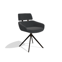 Dining Chair Cyril 6609 in Leather B900 (black), espresso swivel base, angled view