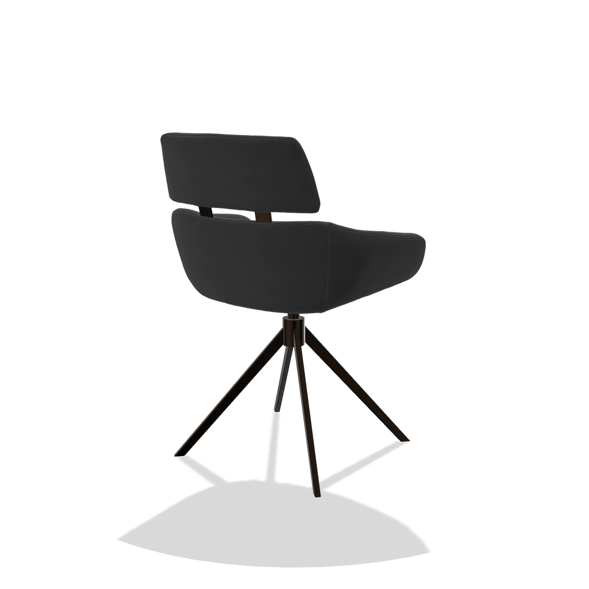 Dining Chair Cyril 6609 in Leather B900 (black), espresso swivel base, back angled view