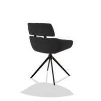 Dining Chair Cyril 6609 in Leather B900 (black), espresso swivel base, back angled view