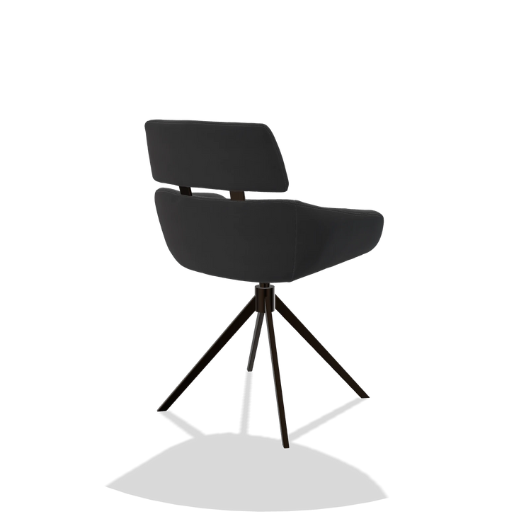 Dining Chair Cyril 6609 in Leather B900 (black), espresso swivel base, back angled view
