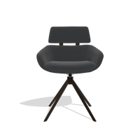 Dining Chair Cyril 6609 in Leather B900 (black), espresso swivel base, front view