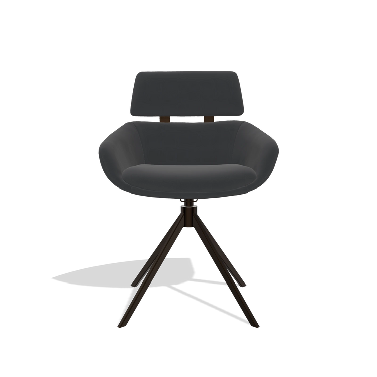Dining Chair Cyril 6609 in Leather B900 (black), espresso swivel base, front view