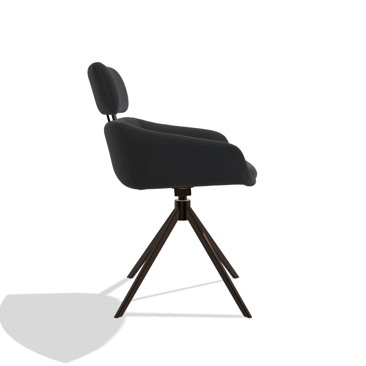 Dining Chair Cyril 6609 in Leather B900 (black), espresso swivel base, side view