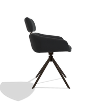 Dining Chair Cyril 6609 in Leather B900 (black), espresso swivel base, side view