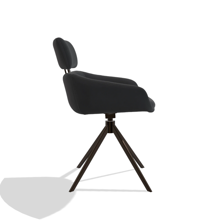 Dining Chair Cyril 6609 in Leather B900 (black), espresso swivel base, side view