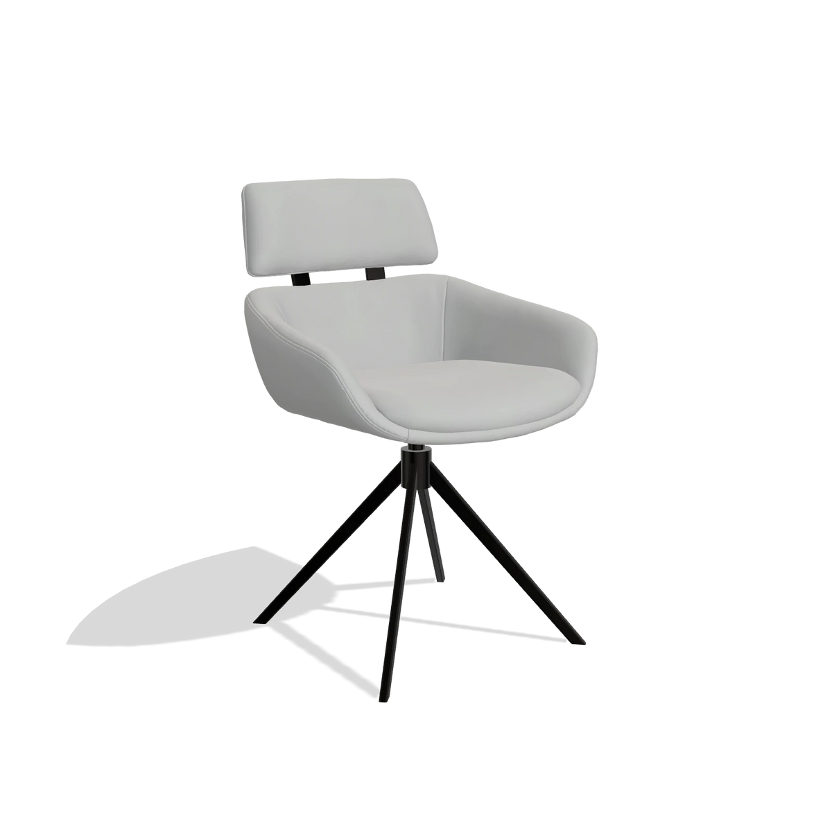 Dining Chair Cyril 6609 in Leather B904 (light grey), black swivel base, angled view
