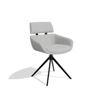 Dining Chair Cyril 6609 in Leather B904 (light grey), black swivel base, angled view