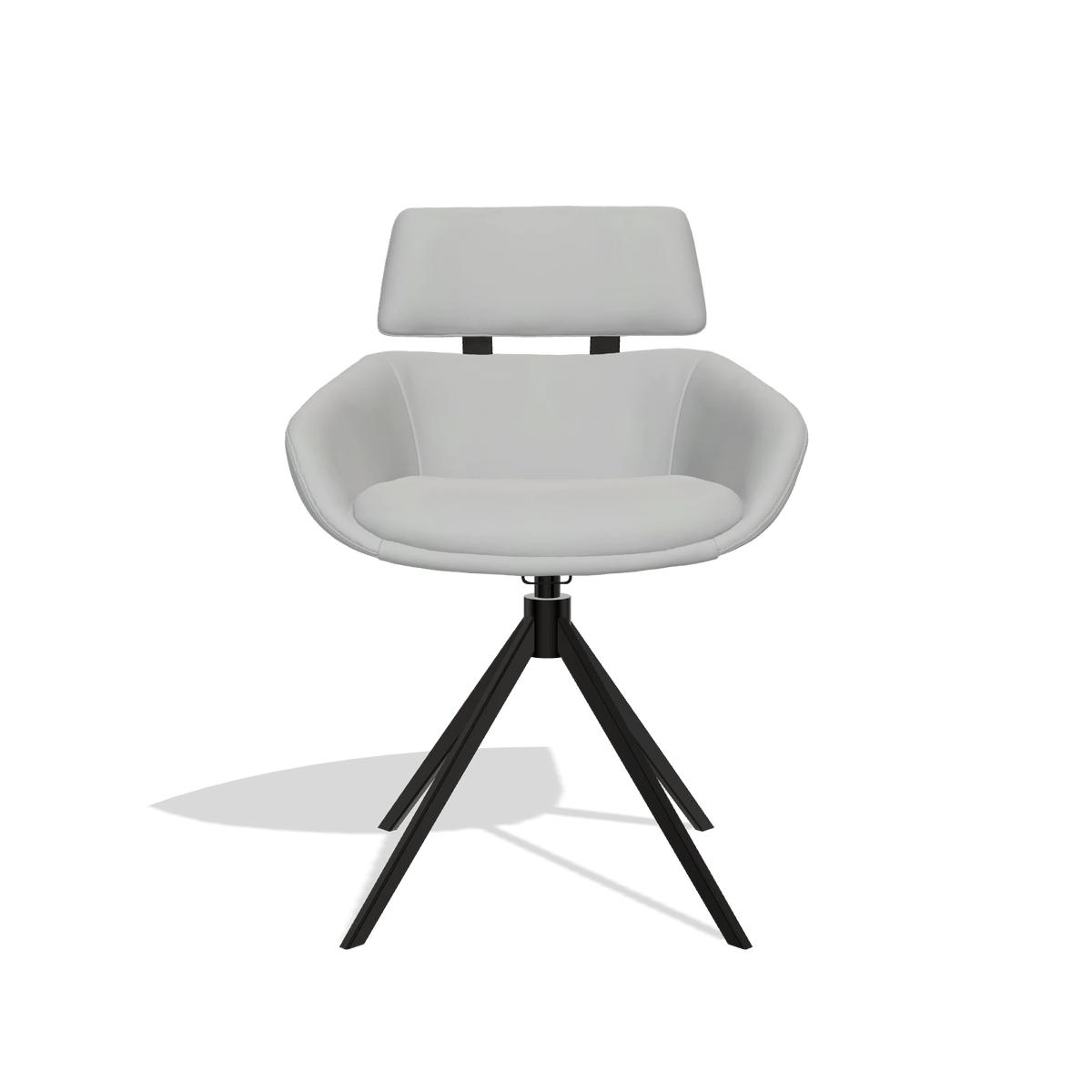 Dining Chair Cyril 6609 in Leather B904 (light grey), black swivel base, front view