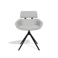 Dining Chair Cyril 6609 in Leather B904 (light grey), black swivel base, front view