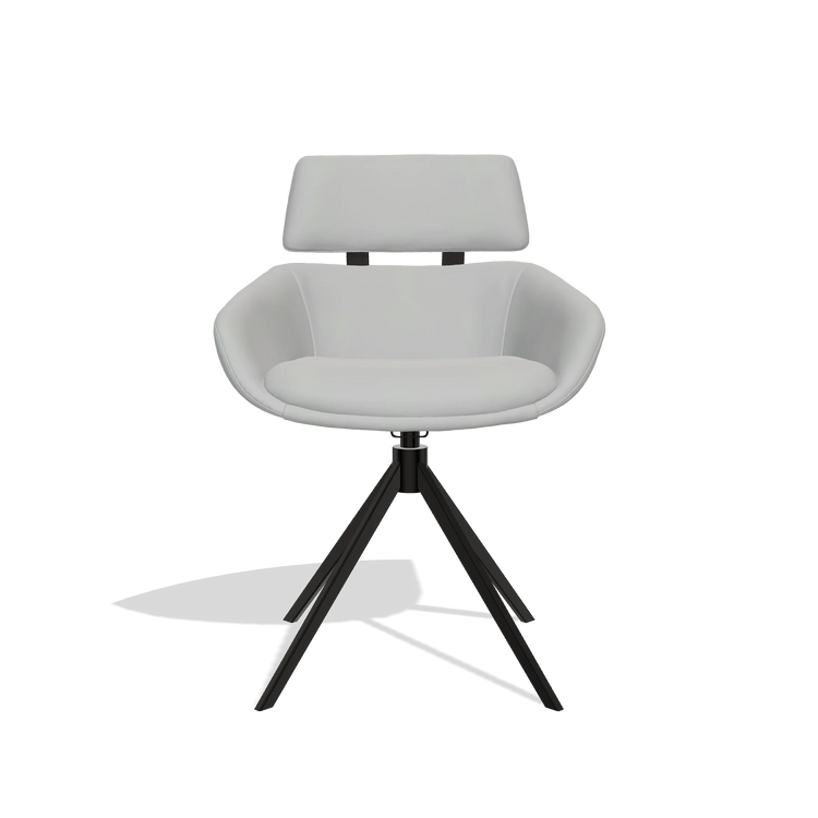 Dining Chair Cyril 6609 in Leather B904 (light grey), black swivel base, front view