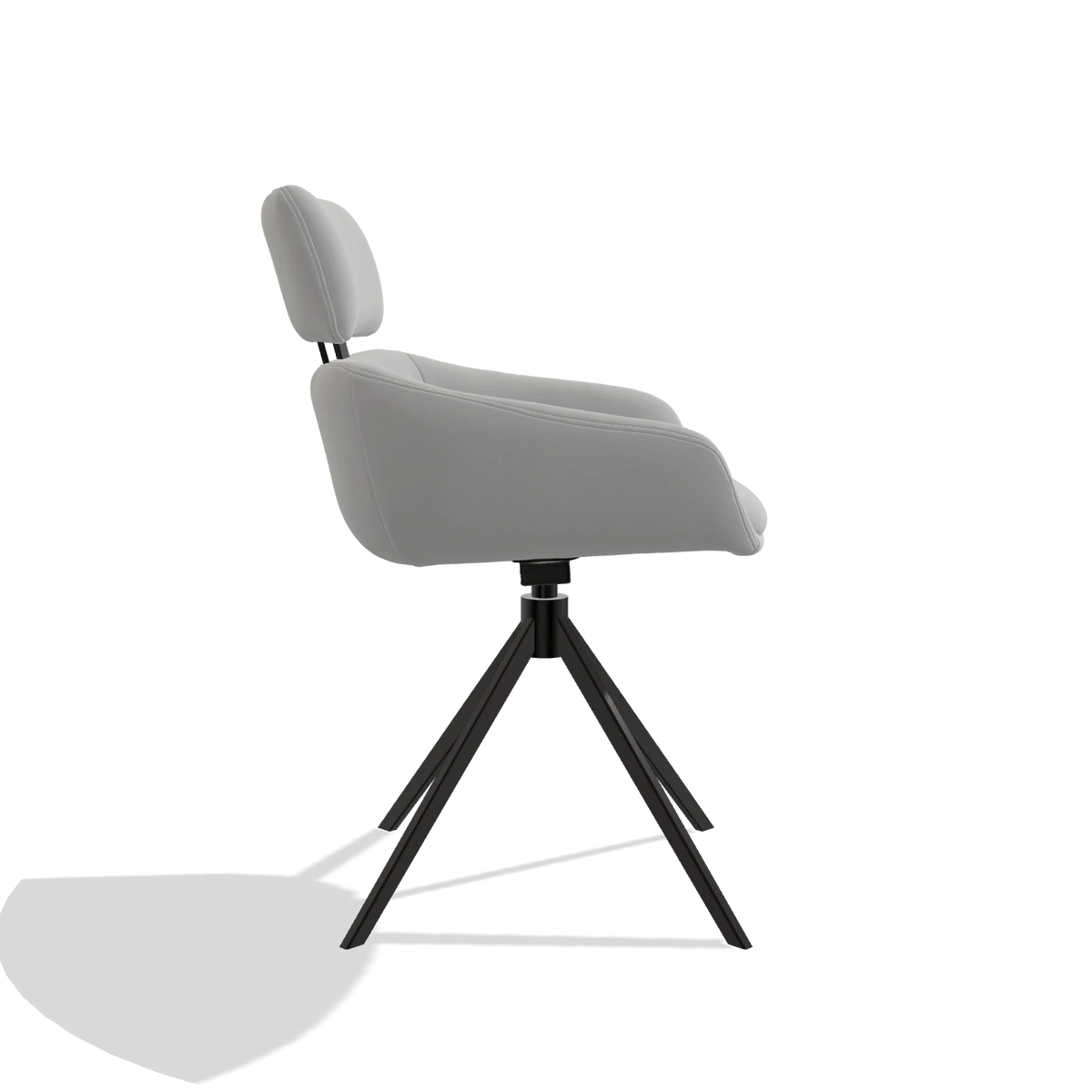 Dining Chair Cyril 6609 in Leather B904 (light grey), black swivel base, side view