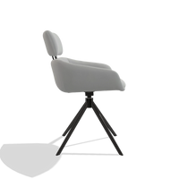 Dining Chair Cyril 6609 in Leather B904 (light grey), black swivel base, side view