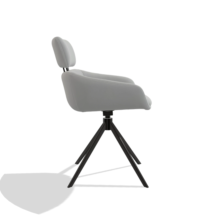 Dining Chair Cyril 6609 in Leather B904 (light grey), black swivel base, side view