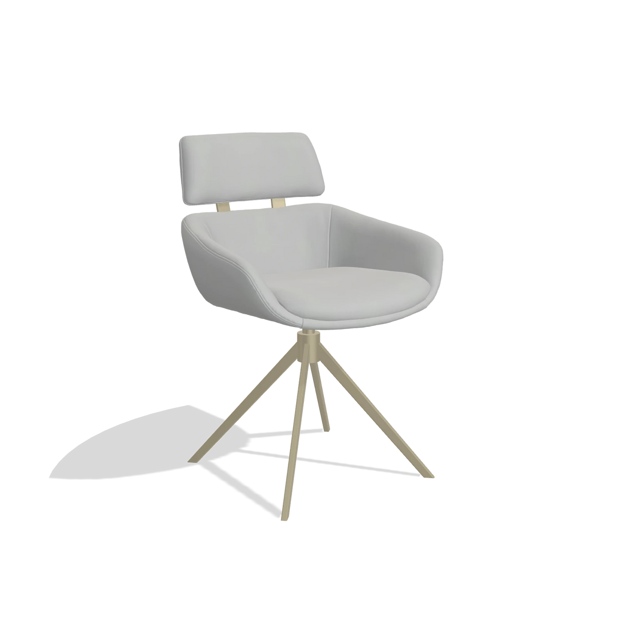 Dining Chair Cyril 6609 in Leather B904 (light grey), champagne swivel base, angled view