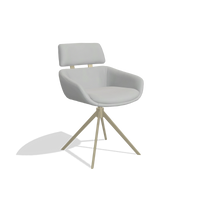Dining Chair Cyril 6609 in Leather B904 (light grey), champagne swivel base, angled view