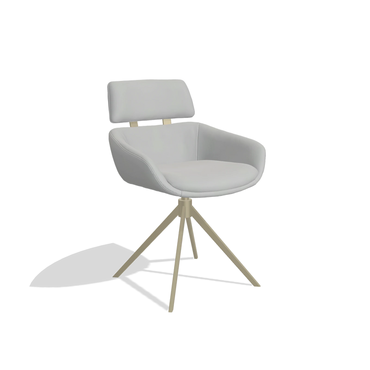 Dining Chair Cyril 6609 in Leather B904 (light grey), champagne swivel base, angled view