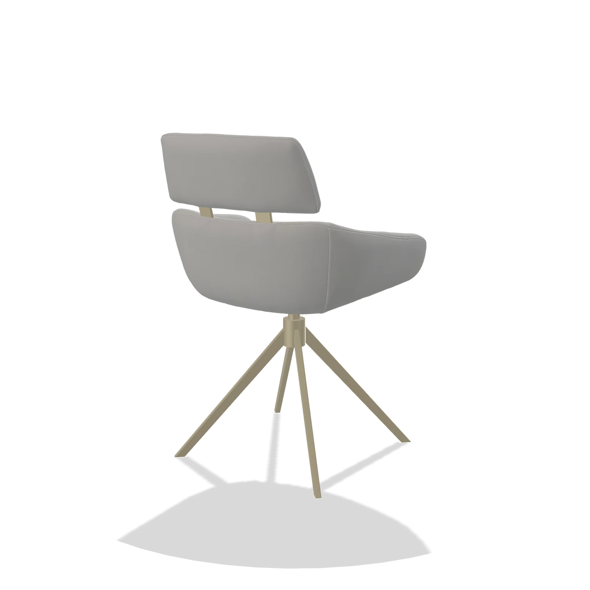 Dining Chair Cyril 6609 in Leather B904 (light grey), champagne swivel base, back angled view