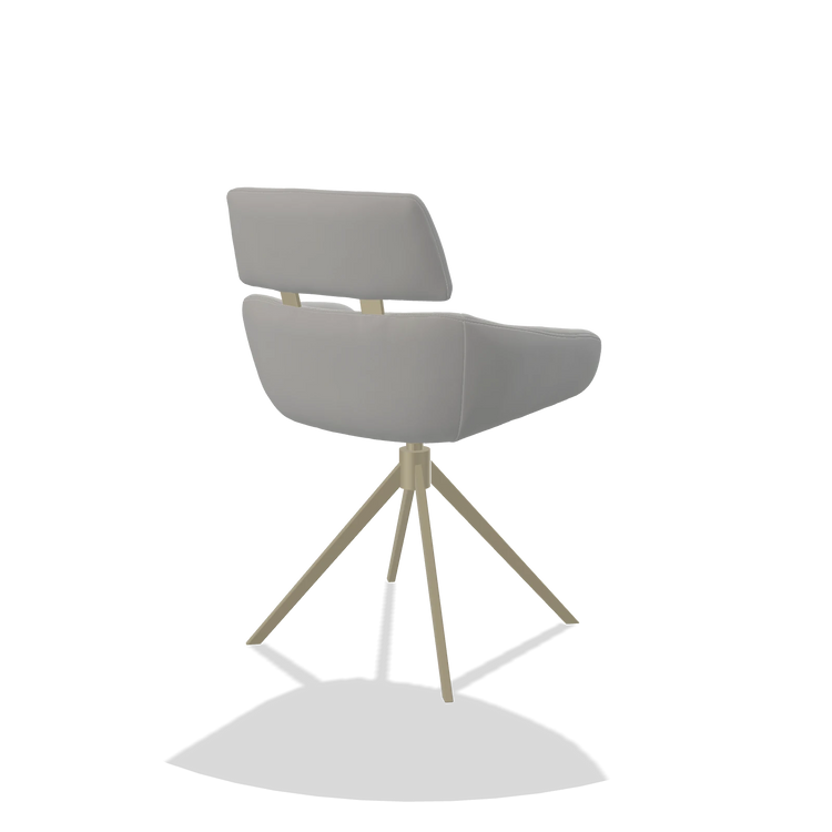 Dining Chair Cyril 6609 in Leather B904 (light grey), champagne swivel base, back angled view