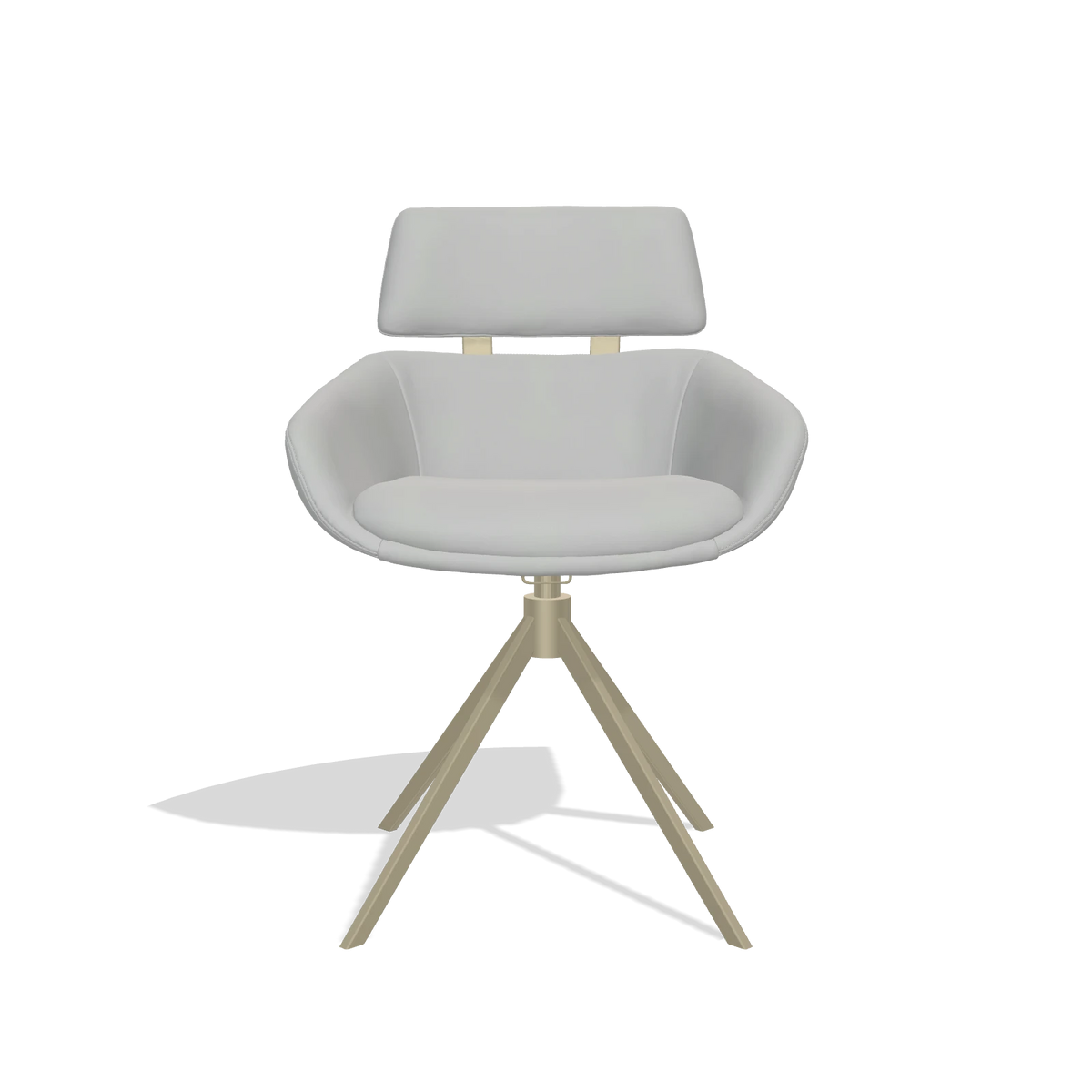 Dining Chair Cyril 6609 in Leather B904 (light grey), champagne swivel base, front view
