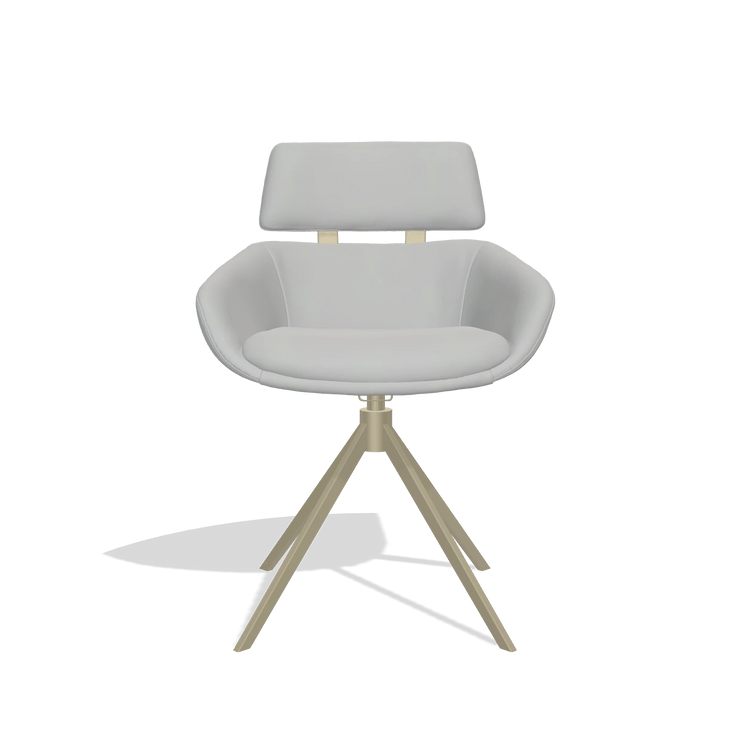 Dining Chair Cyril 6609 in Leather B904 (light grey), champagne swivel base, front view
