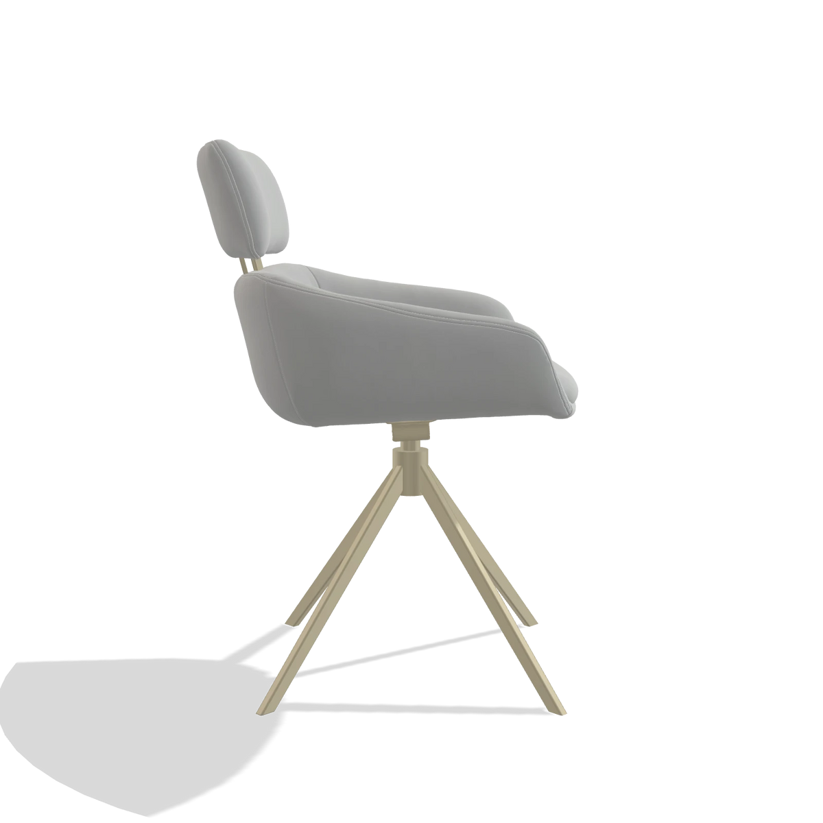 Dining Chair Cyril 6609 in Leather B904 (light grey), champagne swivel base, side view